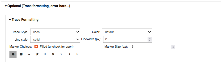 Trace formatting section of tab 1